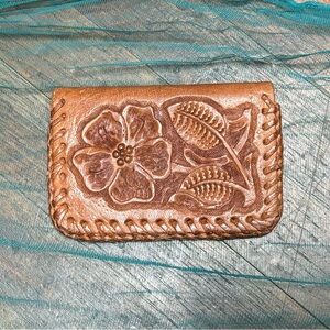 Handcrafted Floral Embossed Tan Leather Wallet